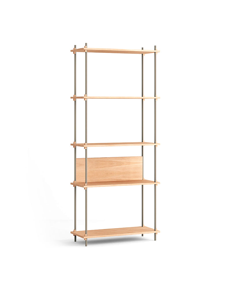 Large sales shelf in oak and warm gray